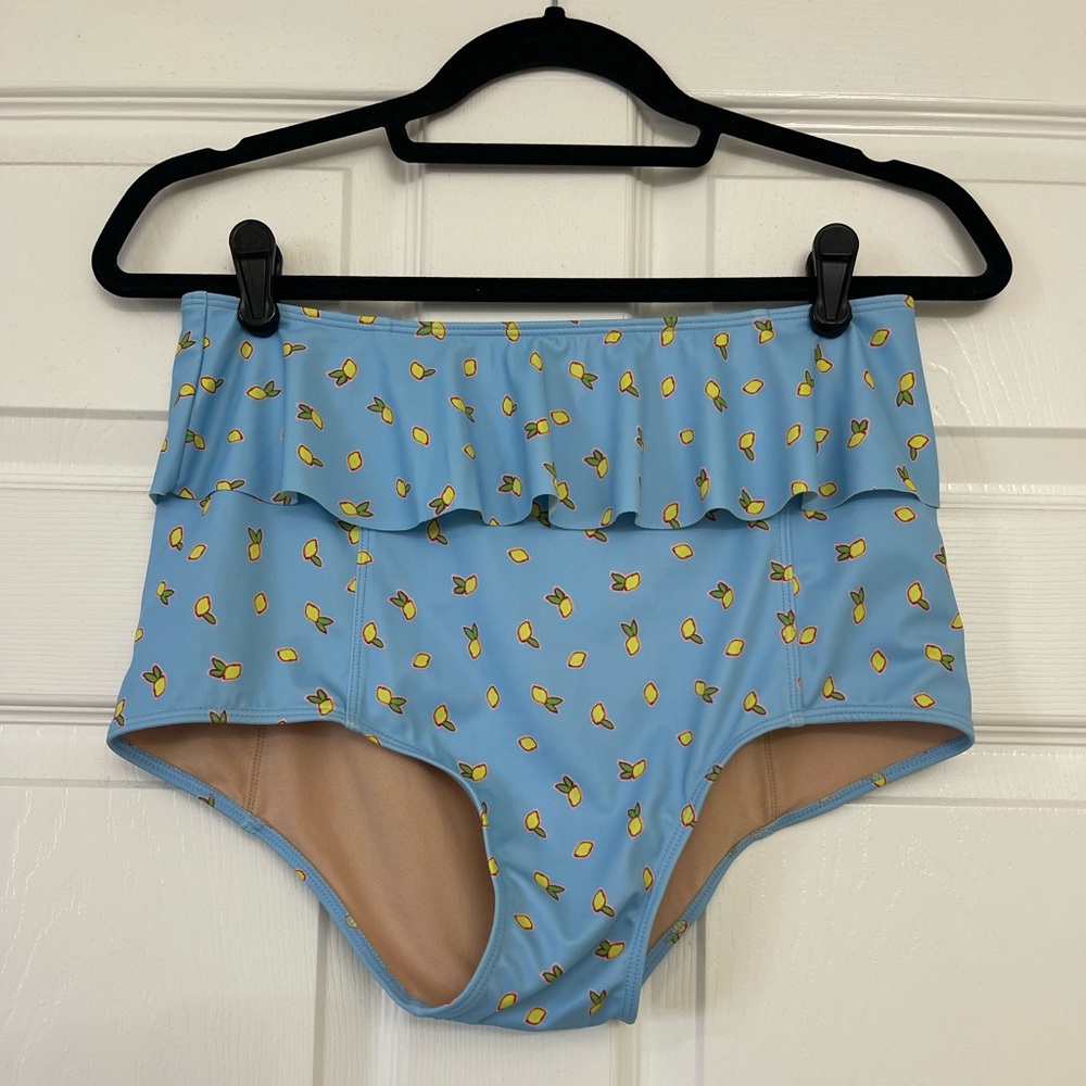 Kortni Jeane Lemon Ruffle high waisted Swim Bottoms | Size Medium